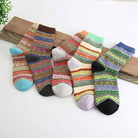Womens 5 Pairs Vintage Style Thick Crew Socks - Picture 11 of 16